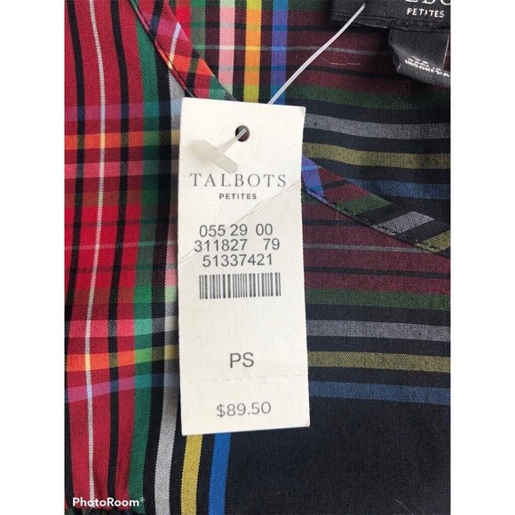 Talbots Womens Stewart Plaid Poplin Ruffle Top‎ Petite SP Holidays NWT $90 - Picture 7 of 10